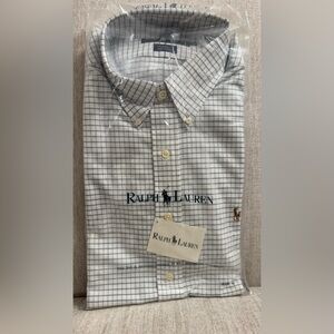 Ralph Lauren Men's White and Blue Grid Shirt
